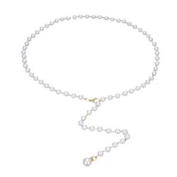 Wizoowip Kleid-Accessoire, Taillenkette, schicker Perlengürtel für Damen, Retro-Kunstkleider, modisch, einlagig Weiß von Wizoowip