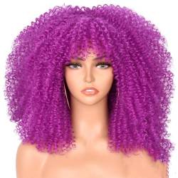 16''Kurze Haare Afro Verworrene Lockige Perücke Mit Pony Schwarze Frauen Cosplay Synthetische Natürliche Leimlose Braun Gemischte Blonde Perücken von Wjnvfioo