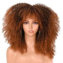 16''Kurze Haare Afro Verworrene Lockige Perücke Mit Pony Schwarze Frauen Cosplay Synthetische Natürliche Leimlose Braun Gemischte Blonde Perücken von Wjnvfioo