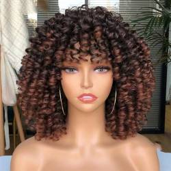 Afro Verworrene Lockige Perücke Mit Pony Kurze Synthetische Perücken Für Schwarze Frauen Omber Braun Blond Leimloses Cosplay-Haar von Wjnvfioo