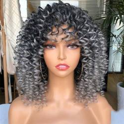 Afro Verworrene Lockige Perücke Mit Pony Kurze Synthetische Perücken Für Schwarze Frauen Omber Braun Blond Leimloses Cosplay-Haar von Wjnvfioo