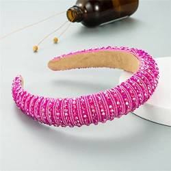 Frauen Rosy Farbe Stirnband Breite Seite Strass Haarband Kristall Turban Mädchen Sommer Schwamm Gepolsterte Haar Zubehör 3 von Wjnvfioo