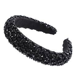 Glitzernde gepolsterte Strass-Stirnbänder Für Frauen Voller Kristall Luxuriöse Haarbänder Barock Diamant Tiara Haarschmuck Schwarze Perlen von Wjnvfioo