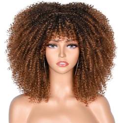 Kurze Afro-Verworrene Lockige Perücken Mit Pony Für Schwarze Frauen Blond Gemischt Braun Synthetische Cosplay-Afrikanische Perücken 356 Cm von Wjnvfioo