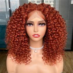 Kurze Bob-Perücke Lace-Front-Perücken Für Frauen Afro-Verworrene Lockige Perücken Ombre-Braun Kunsthaar Schwarze Kopfbedeckung Mit Clips von Wjnvfioo