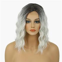 Kurze Braune Perücke Mit Blonden Highlights Gewellt Heat Ok Vollsynthetische Perücke R4-13-10 von Wjnvfioo