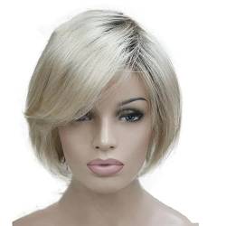 Kurze Gerade Ombre Blonde Bob Side Swept Bangs Synthetische Perücke Frauen Volle Perücken TT1654 8inches von Wjnvfioo