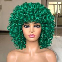 Kurze Haare Afro Lockige Perücke Natürliche Blonde Perücken Mit Pony Cosplay Lolita Synthetische Perücken Für Frauen Wärme Faser von Wjnvfioo