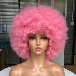 Kurze Haare Afro Verworrene Lockige Perücke Mit Pony Damen Perücken Cosplay Blonde Perücke Rosa Synthetische Perücke Halloween Schwarze Perücke von Wjnvfioo