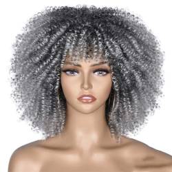 Kurze Haare Afro Verworrene Lockige Perücke Mit Pony Lose Synthetische Cosplay Flauschige Natürliche Perücken Für Schwarze Frauen Dunkelbraun 10" von Wjnvfioo