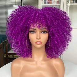 Kurze Haare Lockige Afro-Perücken Mit Pony Für Schwarze Frauen Cosplay Synthetische Natürliche Perücken Hochtemperatur Ombre Farbe 14" von Wjnvfioo