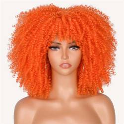 Kurze Haare Lockige Afro-Perücken Mit Pony Für Schwarze Frauen Cosplay Synthetische Natürliche Perücken Hochtemperatur Ombre Farbe 14" von Wjnvfioo