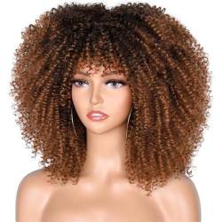 Kurze Haare Lockige Afro-Perücken Mit Pony Für Schwarze Frauen Cosplay Synthetische Natürliche Perücken Hochtemperatur Ombre Farbe 14" von Wjnvfioo