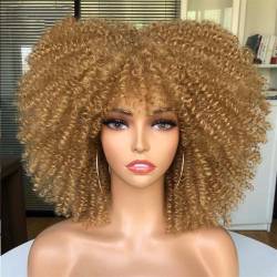 Kurze Haare Lockige Afro-Perücken Mit Pony Für Schwarze Frauen Cosplay Synthetische Natürliche Perücken Hochtemperatur Ombre Farbe 14" von Wjnvfioo