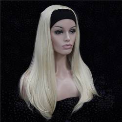 Lange 3/4 Damen-Perücken, Haarteil, Gerade, Mit Verstellbarem Schwarzen Stirnband, Blond, Gesträhnte Perücke, Kunsthaar 613 Blonde 24inches von Wjnvfioo