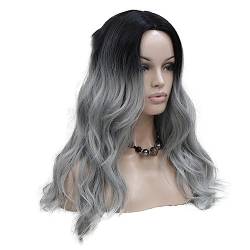 Langes Hitze-Dunkelbraun Mit Goldblonder Dreifarbiger Ombre-Wellen-Synthetik-Perücke Mit Kleiner Spitzenfront AB793 Ombre Lt gray9 von Wjnvfioo