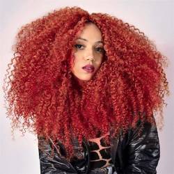 Lockige Lace-Front-Perücken Für Schwarze Frauen Kurzes Haar Vorgezupft Mit Babyhaar Natürliche Synthetische Verworrene Afro-Cosplay-Perücke Rot von Wjnvfioo