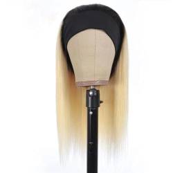 Menschliches Haar Gerade Perücke Stirnband Schal Perücke Für Frauen Brasilianische Remy Haar Synthetische Lange Natürliche Perücke 1B 613 14inches#150% von Wjnvfioo