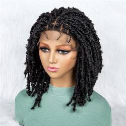 Peluca Con Malla Frontal Sintética Pelucas Trenzadas De Rastas Pelucas De Giro Corto De 14 Pulgadas Para Mujeres Negras Peluca Sintética Afro Rizada von Wjnvfioo