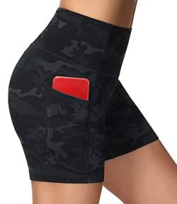 Wjustforu Biker-Shorts für Frauen Hohe Taille Yoga Shorts Damen Workout Running Shorts mit Seitentaschen - Schwarz - Mittel von Wjustforu