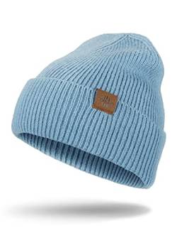 Beanie Mütze Herren Warme Acryl Haube Herren Winter Unisex Leicht und Weich, Geschenk für Freundin Männer Frauen (Grau Blau) von Wmcaps