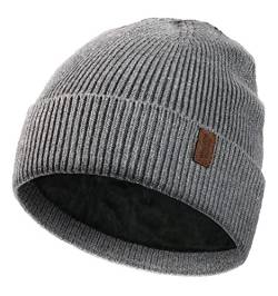 Wmcaps Beanie Mütze, Herren Winter Warme Unisex Wintermütze Strickmütze Dehnbare Weiche Wollmütze mit Bündchen und Dickem Warmem Futter Geschenke für Freundin männer Frauen (Grau) von Wmcaps