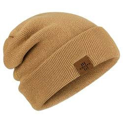 Wmcaps Classics Mütze Herren Damen, Unisex Wintermütze Beanie Leatherpatch Strickmütze, One Size, Geschenke für Männer Frauen (Braun) von Wmcaps