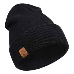 Wmcaps Classics Mütze Herren Damen, Unisex Wintermütze Beanie Leatherpatch Strickmütze, One Size, Geschenke für Männer Frauen (Schwarz) von Wmcaps