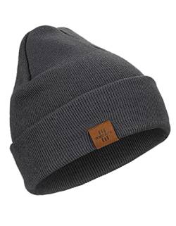 Wmcaps Classics Unisex Mütze, Mütze Damen, Leatherpatch Strickmütze, Long Beanie Cap für Damen und Herren, Das Ganze Jahr, Weicher Stoff, One Size (Neues Grau) von Wmcaps