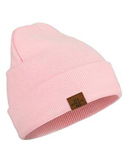 Wmcaps Classics Unisex Mütze, Mütze Damen, Leatherpatch Strickmütze, Long Beanie Cap für Damen und Herren, Das Ganze Jahr, Weicher Stoff, One Size (Rosa) von Wmcaps