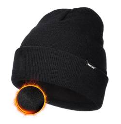 Wmcaps Klassische Mütze Herren Damen, Warm Fleece Wintermütze Strickmütze Winter Warme, Weich Stretchy, Atmungsaktiv Unisex Beanie für Herren Geschenke Männer Frauen, Schwarz von Wmcaps