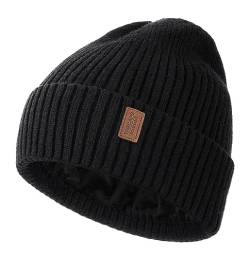 Wmcaps Mütze Herren Winter, Thermo Strickmützen für Herren, Warme Fleece Laufmütze Beanie Damen Herrenmütze Winter, Winddichte Wintermütze Männer Gefütterte Unisex-Mütze(Schwarz) von Wmcaps