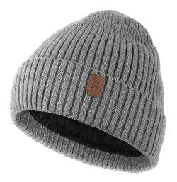 Wmcaps Mütze Herren Winter, Thermo Strickmützen für Herren, Warme Fleece Laufmütze Beanie Damen Herrenmütze Winter, Winddichte Wintermütze Männer Unisex-Mütze (Hellgrau) von Wmcaps