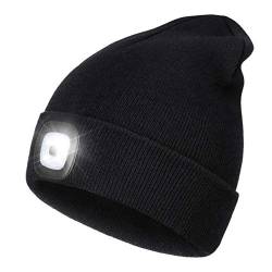 Wmcaps Mütze mit Licht LED, Wiederaufladbare USB Strickmütze mit Licht, Winter Warme Mütze, Scheinwerferkappe zum Camping Joggen Geschenke Männer Frauen Angelzubehör (Schwarz) von Wmcaps