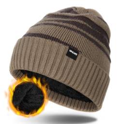 Wmcaps Wintermütze Herren, Thermo Winter Beanie Mütze Herren und Damen, Weiche Wollmütze mit Bündchen, Gestreifte Strickmütze Warme Stretchy Dickem Plüsch Ski Mütze Männer(Khaki) von Wmcaps