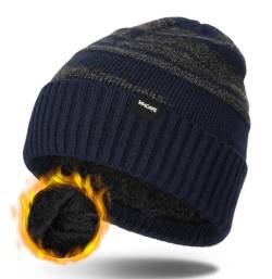 Wmcaps Wintermütze Herren, Thermo Winter Beanie Mütze Herren und Damen, Weiche Wollmütze mit Bündchen, Gestreifte Strickmütze Warme Stretchy Ski Mütze Männer(Marineblau+Dunkelgrau) von Wmcaps