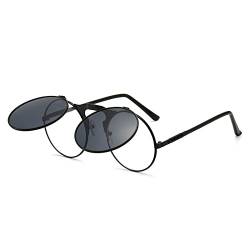 Steampunk Flip Sonnenbrille Retro Runde Metall Sonnenbrille Für Männer Und Frauen Punk Klare Gläser H0E0 Eyegl Linse Kreisförmige Sonne Doppel, Schwarz , Einheitsgröße von Wmool