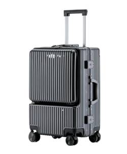 Wnota Gepäck Gepäck Mit Vordertasche, Koffer Mit Aluminiumrahmen, USB-Ladeanschluss Und TSA-Schloss Trolley-Koffer (Color : Black, Size : 20 in) von Wnota