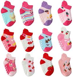Wobon 12 Paar Kleinkind Mädchen ABS Rutschfeste Socken Nette Baumwolle, Baby Mädchen Anti Rutsch Socken (12 Paar Blumen, 1-3 Jahre) von Wobon