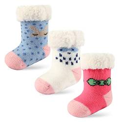 Wobon 3 Paar Kleinkind Mädchen Fuzzy Socken mit Sherpa Futter, ABS Socken Anti Rutsch Baby Mädchen Weihnachten Socken Kinder Slipper Socken (12-24 Monate, 3 Paar Mädchen) von Wobon