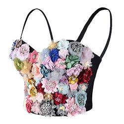 Woboren Damen 3D Blumen Bustier Crop Top Hochzeitsfeier Club BH Tops Korsett abnehmbare Träger von Woboren