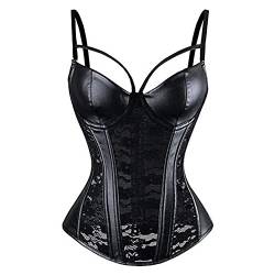 Woboren Damen Burlesque Vollbrust Faux Leder Korsett Corsage Top Bustier Schwarz (Schwarz, 4XL) von Woboren