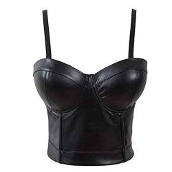 Woboren Damen Bustier BH aus Kunstleder Dessous Leder Tank Top Trägertop Crop Top Corsage Clubwear Shirt Unterhemd Ledertop (Schwarz, L) von Woboren