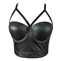 Woboren Damen Korsett Bustier BH aus Kunstleder Dessous Leder Tank Top Trägertop Crop Top Corsage Clubwear Shirt Unterhemd Leder top Schwarz M von Woboren