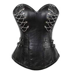 Woboren Damen Korsett mit Kunstleder und Brokatmuster gotischen Stil Bustier Vintage Korsage Top Steampunk Corsagentop Gothic von Woboren