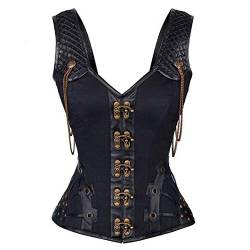 Woboren Damen Korsett mit Kunstleder und Brokatmuster gotischen Stil Bustier Vintage Korsage Top Steampunk Corsagentop Gothic von Woboren