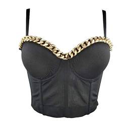 Woboren Damen Push Up Bustier Crop Top Gothic Punk Kette Korsett Clubwear BH with Detachable Strap Black M von Woboren