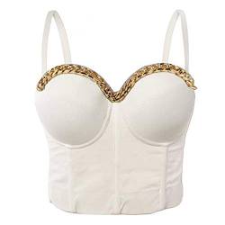 Woboren Damen Push Up Bustier Crop Top Gothic Punk Kette Korsett Clubwear BH with Detachable Strap White L von Woboren