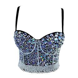 Woboren Damen Push Up Bustier Lace Crop Top Gothic Punk Perlen Strasssteine Diamanten Korsett Clubwear Party BH with Detachable Strap von Woboren