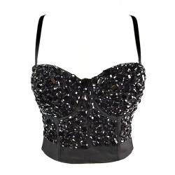 Woboren Damen Strass Diamant Push Up Bustier Crop Top Gothic Punk Korsett Clubwear Party BH Bluse Tops von Woboren